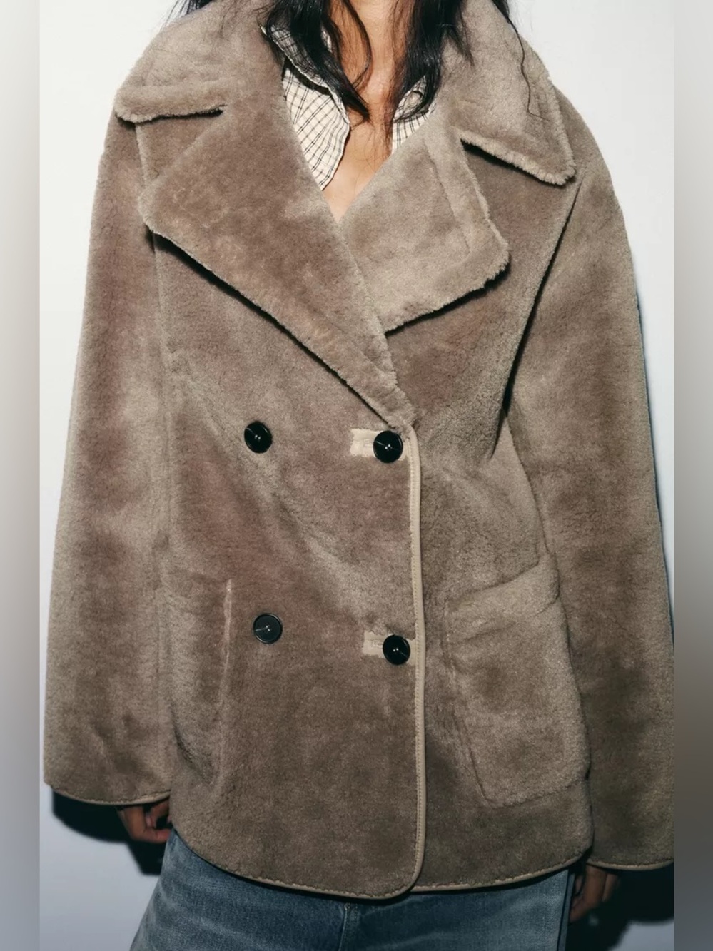 ZARA VIRAL Bloggers REVERSIBLE DOUBLE FACED FAUX LEATHER/ FUR COAT IN TAUPE